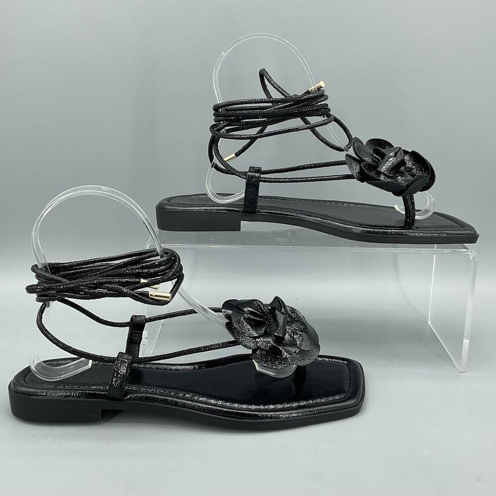 NEW I.N.C. Women’s Gilma Flower Lace up Sandals Black Size 7.5M